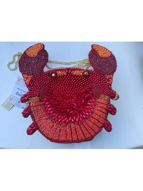 Tik Tok Viral Handcrafted in India Red Crab Gold Eyes Beaded Crossbody Bag NWT